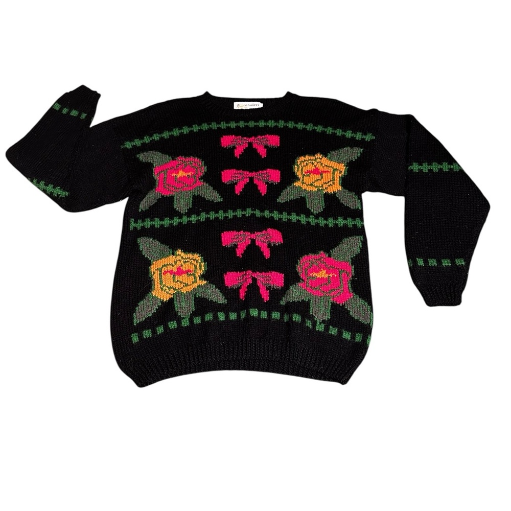 Vintage, bow sweater, wool and acrylic, large
